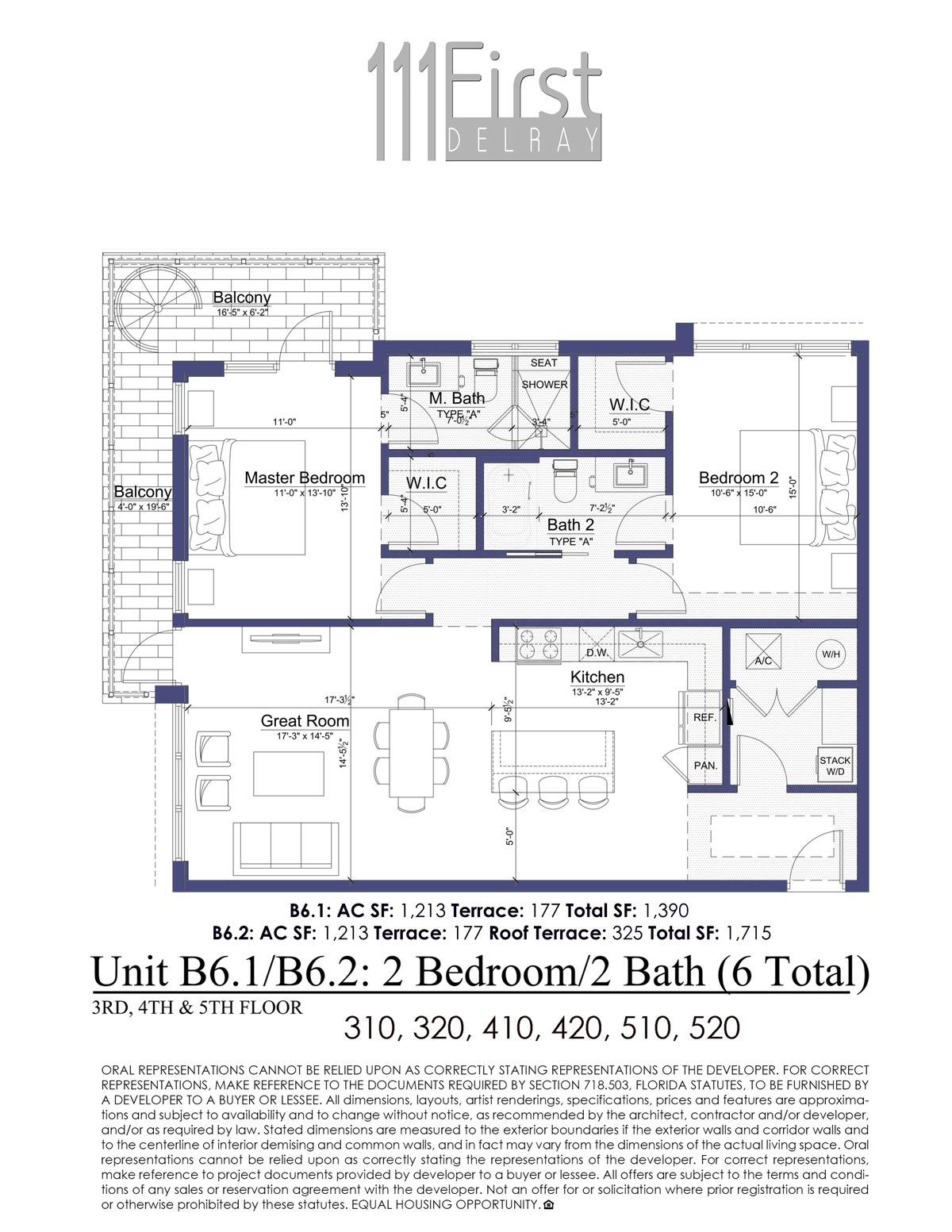 111 First Delray Unit B6.1 B6.2 Two Bedroom Two Bath Floor Plan